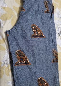 Blue Lion Print Wide Leg Trousers