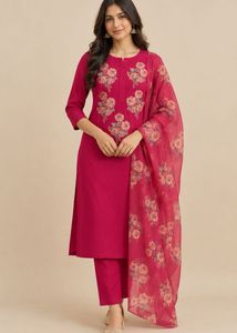 Vibrant Pink Floral Kurta Set