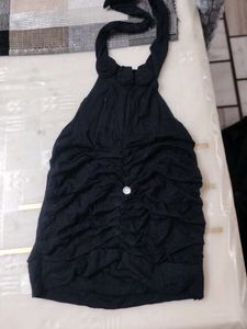 Stylish Black Ruched Halter Top