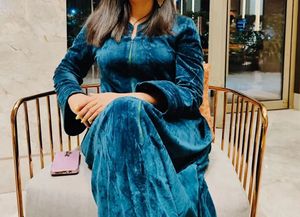 Stylish Blue Velvet Kurta