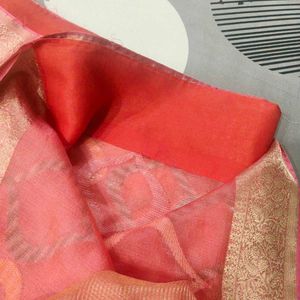 Elegant Coral Saree with Sequins
