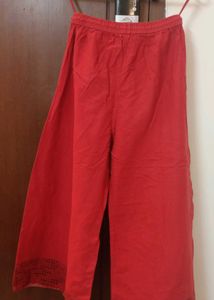 Rust Red Cotton Palazzo Pants, Size - S