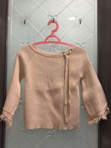 Women's Beige Knit Top with Fringe