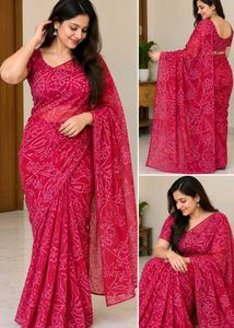 Beautiful Pink Floral Print Saree