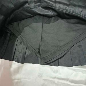 Black Pleated Faux Leather Mini Skort