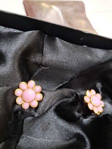 Pink Flower Pendant  &amp; Earrings Set