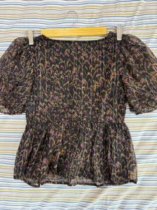 ONLY Printed Smocked Peplum Top
