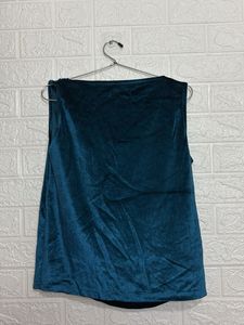 Teal Velvet Cowl Neck Sleeveless Top