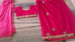 Stylish Full Flair Saree With Blouse  &amp; Petti Coat Also   Magenta Colour Heavy Work  Saree   Party Wear Saree  Only One Time Use   Febric  --net