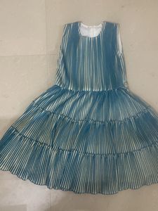 Girls Blue Striped Tiered Dress