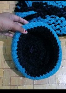 New Cozy Blue &amp; Black Knit Hat and Scarf Set