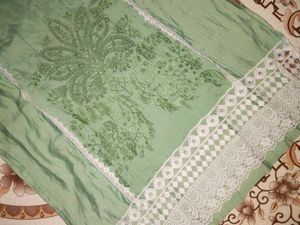 Elegant Light Green Cotton Embroidered Suit Set