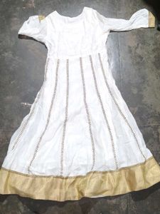 ✨ Beautiful White &amp; Gold Anarkali Dress