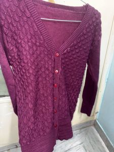 Purple Textured V-Neck Cardigan