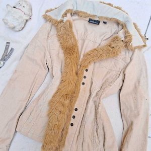 y2k Faux Fur Trim Denim Jacket