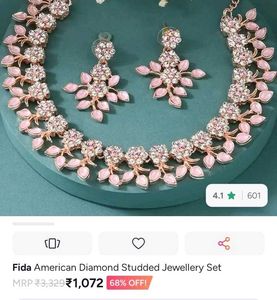 American Diamond Pink Studded Jewellery Set
