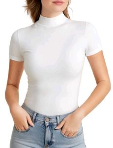 White Ribbed Mock Neck Tshirt