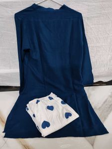Blue Kurta with Heart Print Palazzos