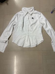 Classic White Button-Up Shirt with Horse Emblem