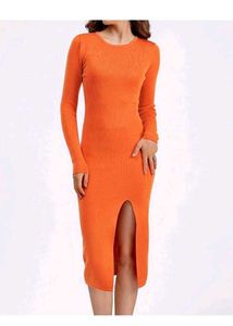 Ribbed Knit Dress with High Slit