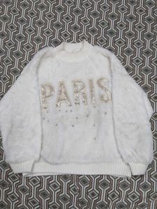 Cozy White "PARIS" Embellished Sweater