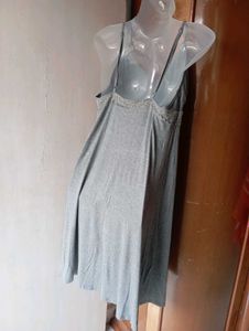 Grey Lace Trim Slip Dress