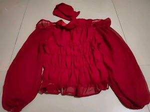 Chic Off-Shoulder Red Smocked Top