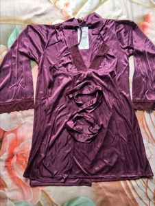 Lace Trim Satin Nightgown &amp; Robe Set