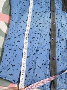 Blue Bird Print Casual Shirt