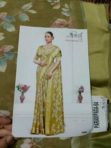 Olive Green Floral Print Saree
