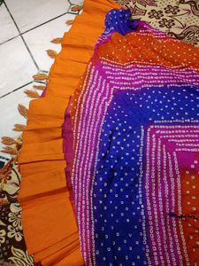 Silk Bandhej Lehanga With Full Faliry