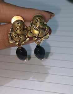 oxidised rajasthani stone earrings &amp; bangles set