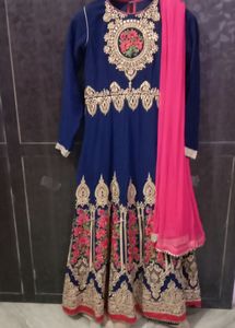 Party Wear Pink And Blue Gown