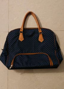Stylish Navy Duffle Bag with Faux Leather Accents
