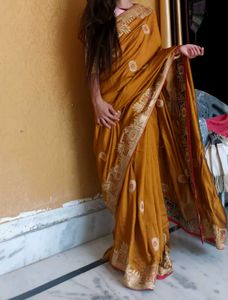 Elegant Mustard Yellow Silk Saree