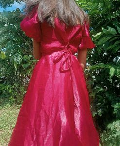Red Off-Shoulder Gown with pocket