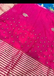 Elegant Pink Embroidered Silk Saree