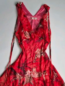 Cavalli inspired Red Floral Print Midi Dress