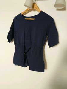 Navy Blue V-Neck Tie-Waist Top