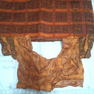 Orange Printed Saree With Blouse