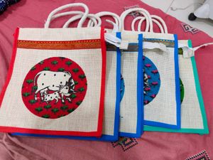 5 pieces New Jute Bags with Traditional Print