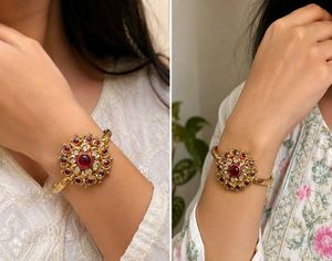 Traditional Antique Gold Stone Kada Bracelet |
