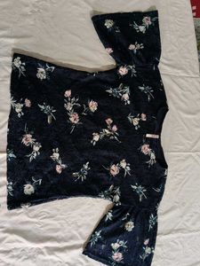 Navy Floral Bell Sleeve Top