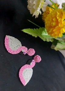 Stylish Pink N White Bird Earings