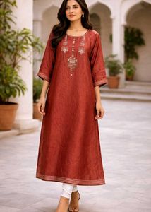 Elegant Rust Embroidered Kurta
