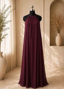 Elegant Burgundy Halter Neck Gown