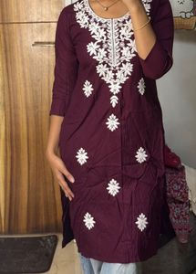 Maroon Kurta with White Embroidery