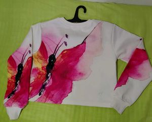 White Butterfly Print Long Sleeve Top