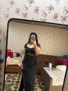 Elegant Black Lace Detail Maxi Dress🦋🎀
