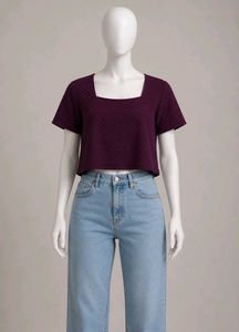 Burgundy Square Neck Crop Top